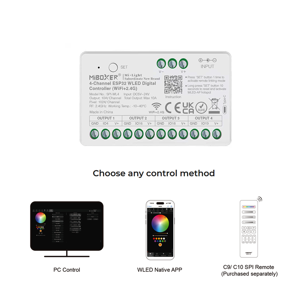 Miboxer SPIW5-4 5in1 SPI LED C - đánh giá và giá Ws2812B