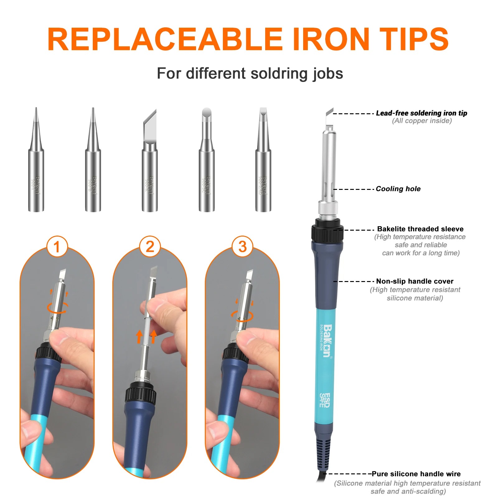 Bakon BK969 90W Soldering Stat - đánh giá và giá Soldering Iron Temperature Probe